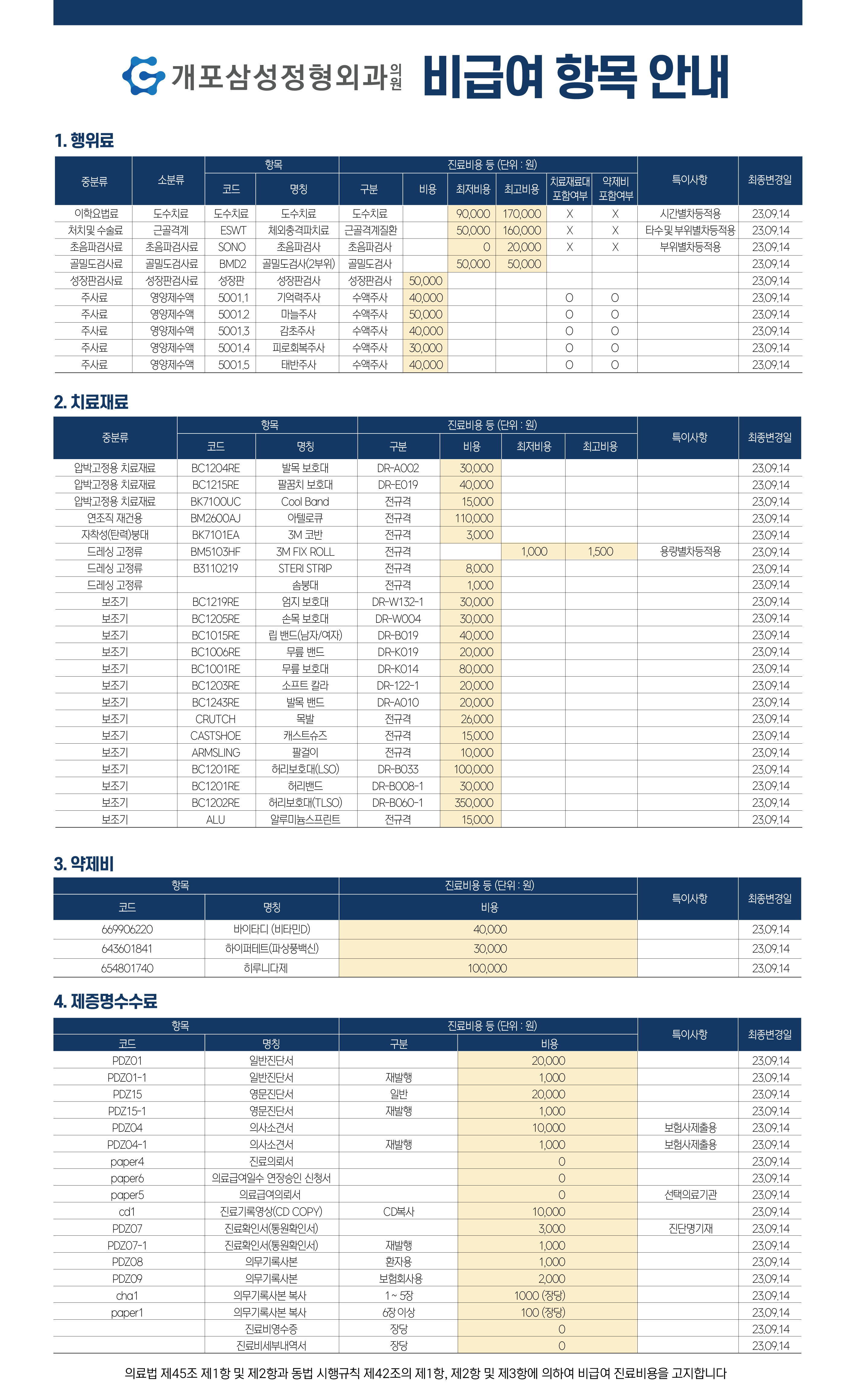 비급여항목 안내